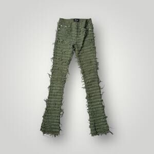 Guapi Jeans Mens 28 Green  Distressed Frayed Leg Limited Edition L37